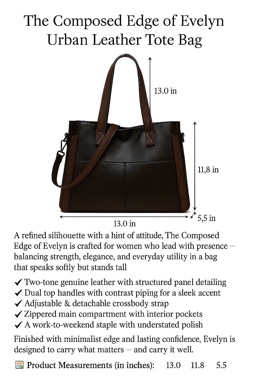 The Composed Edge of Evelyn | Structured Leather Tote Bag