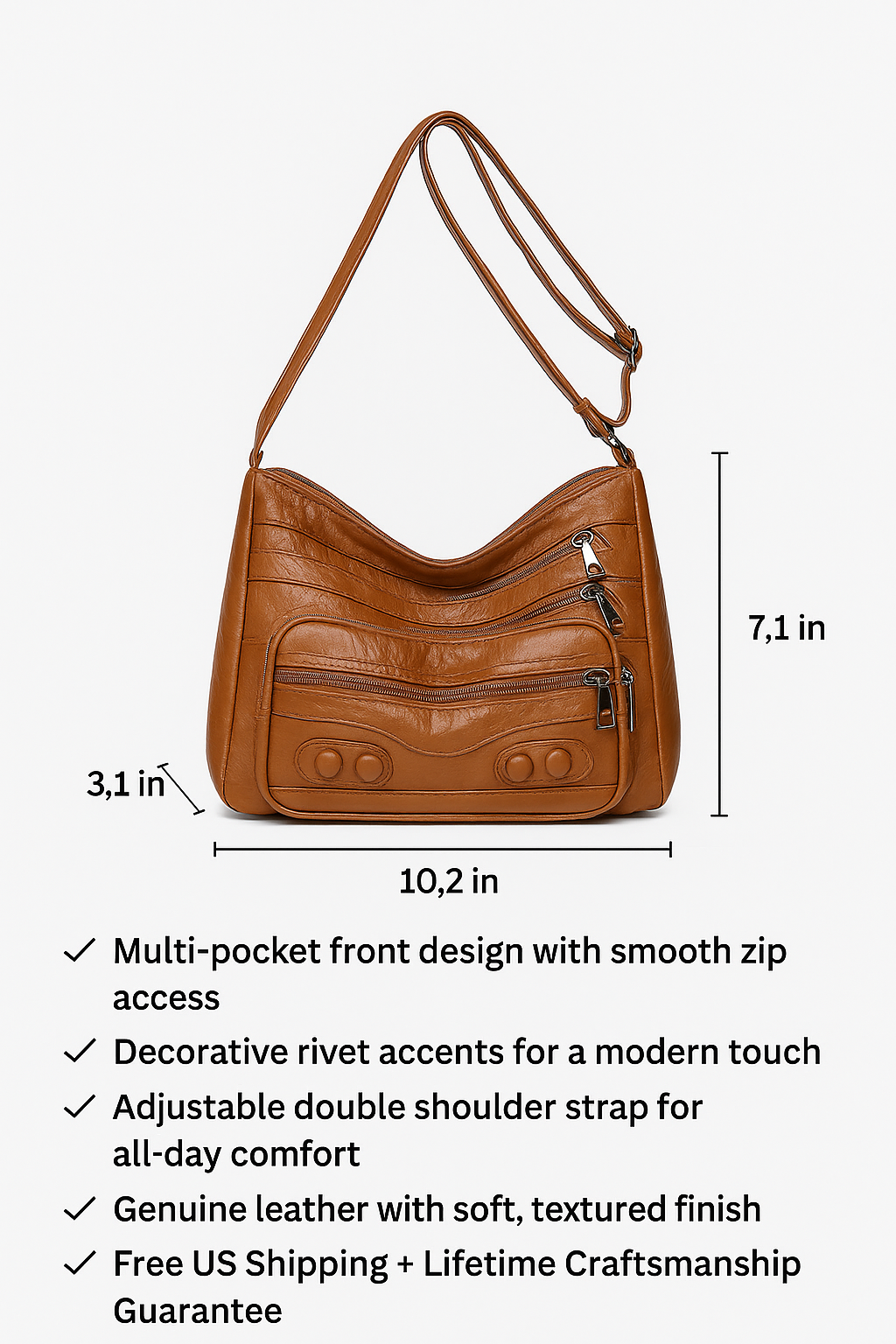 Clare’s Rivet-Accented Shoulder Bag | Anti-Theft Shoulder Bag