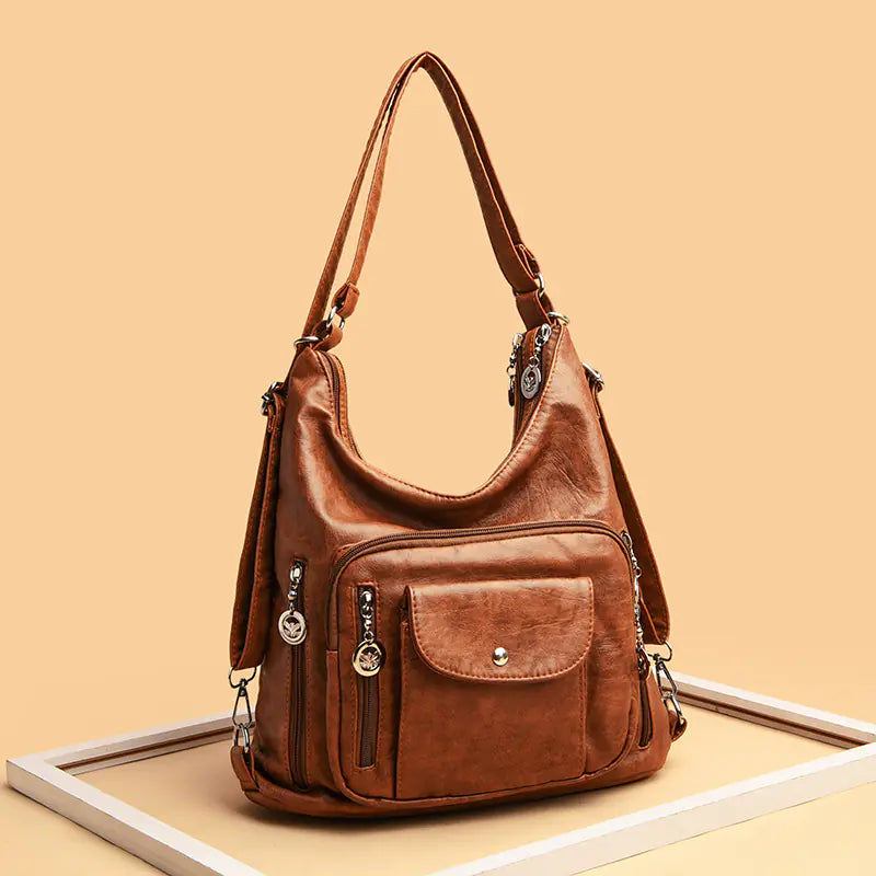 The Everyday Confidence of Eve | Multi-Pocket Genuine Leather Shoulder Bag