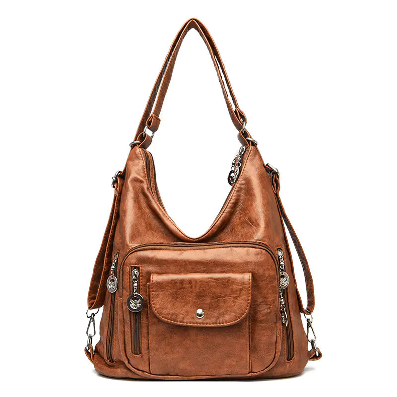 The Everyday Confidence of Eve | Multi-Pocket Genuine Leather Shoulder Bag