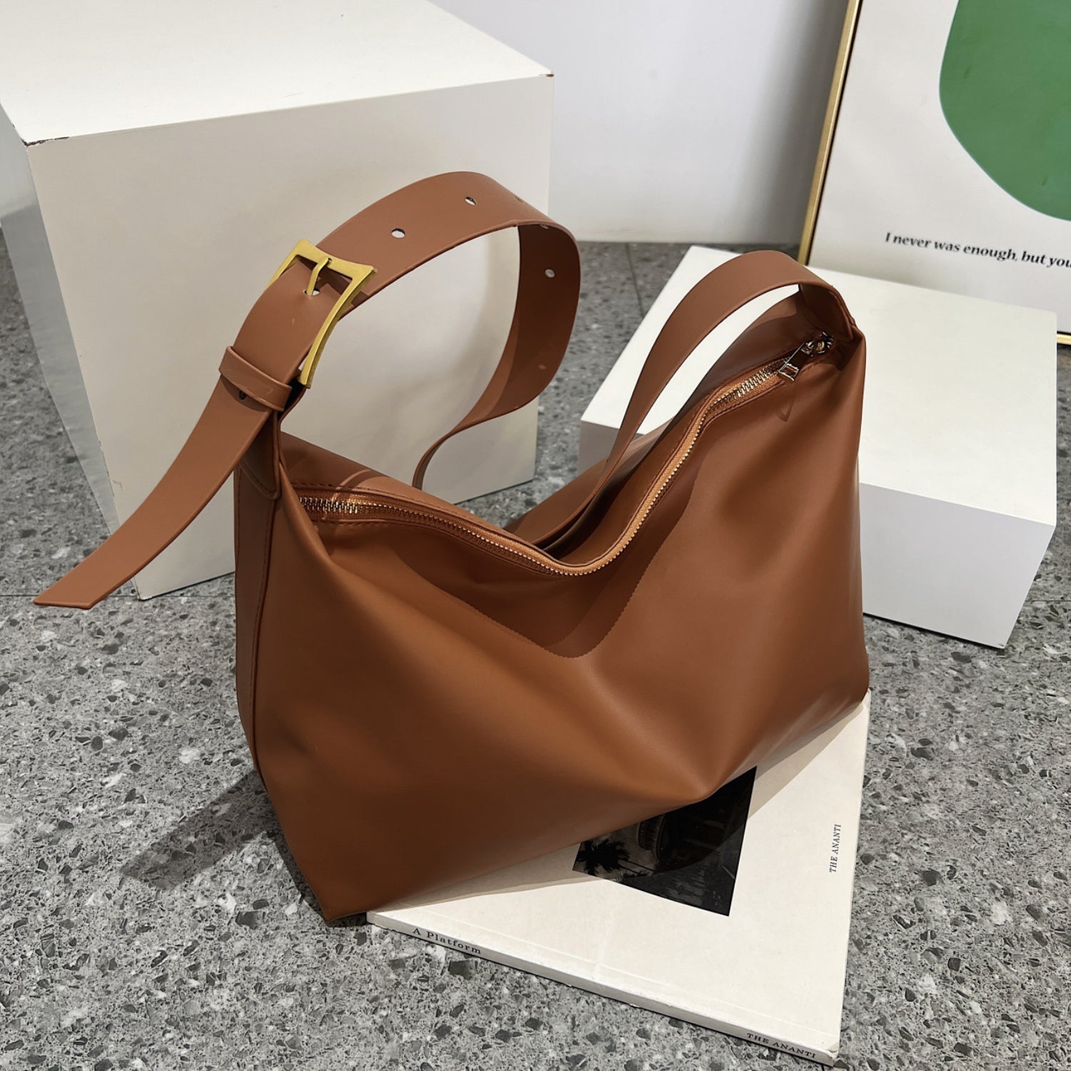 Adjustable Strap Leather Handbag